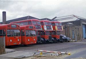 RT360 in rear yard of Bromley garage with MB 318, 317 and RT247 and 1930 [Nigel Eadon-Clarke]